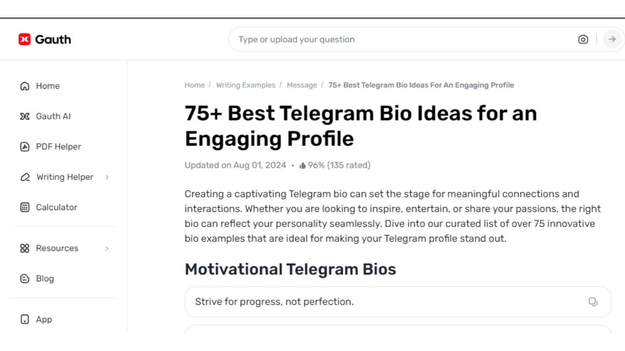 Learn How to Write a Professional and Catchy Telegram Bio with Gauth